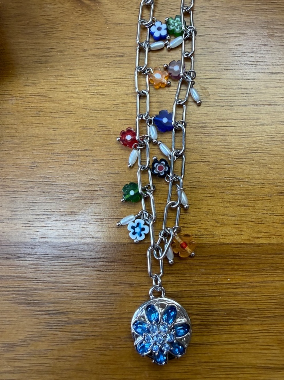 Ginger Snap Silver Link Necklace Bracelet with Multicolor Flower Charms